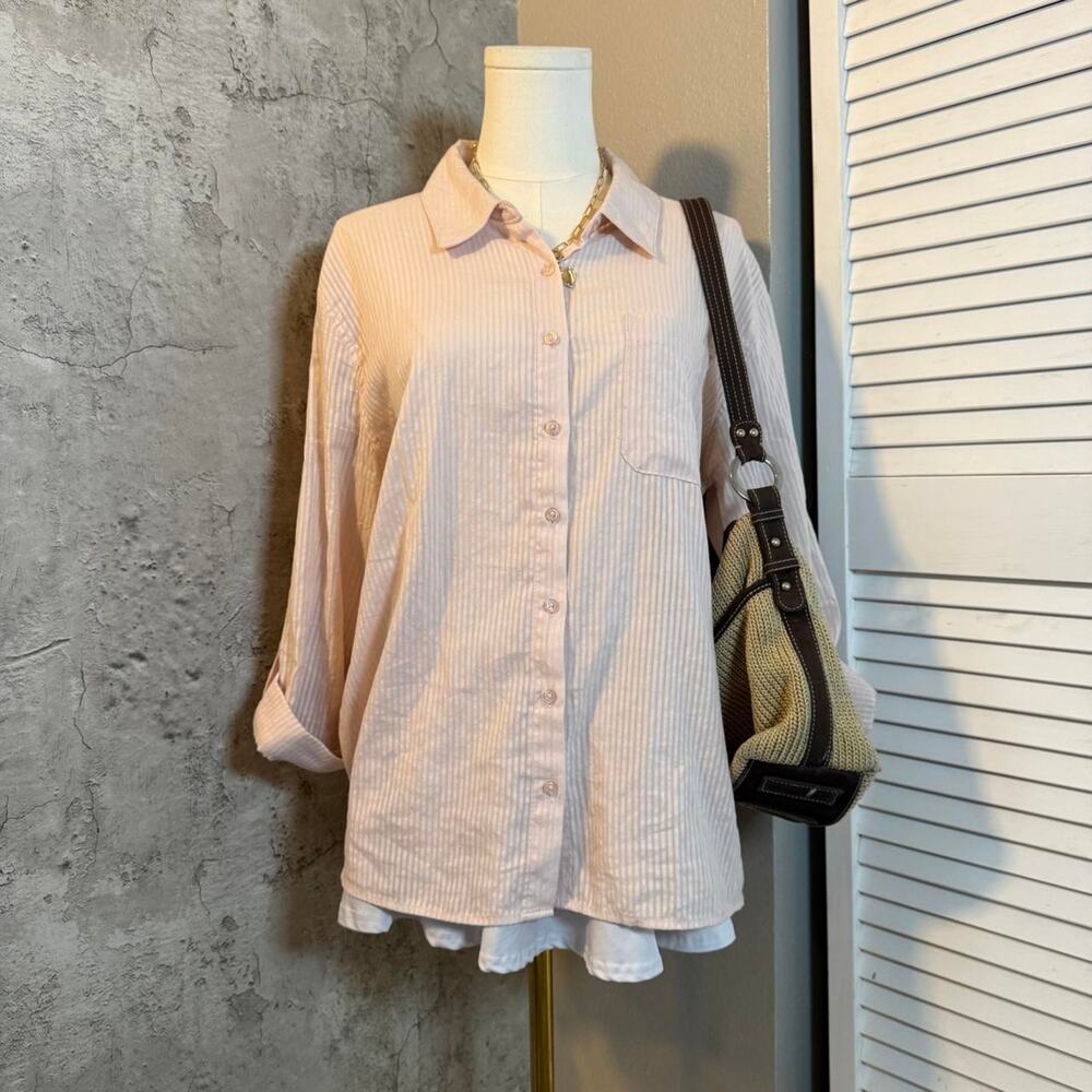 Pink Rose Striped Button Up Shirt